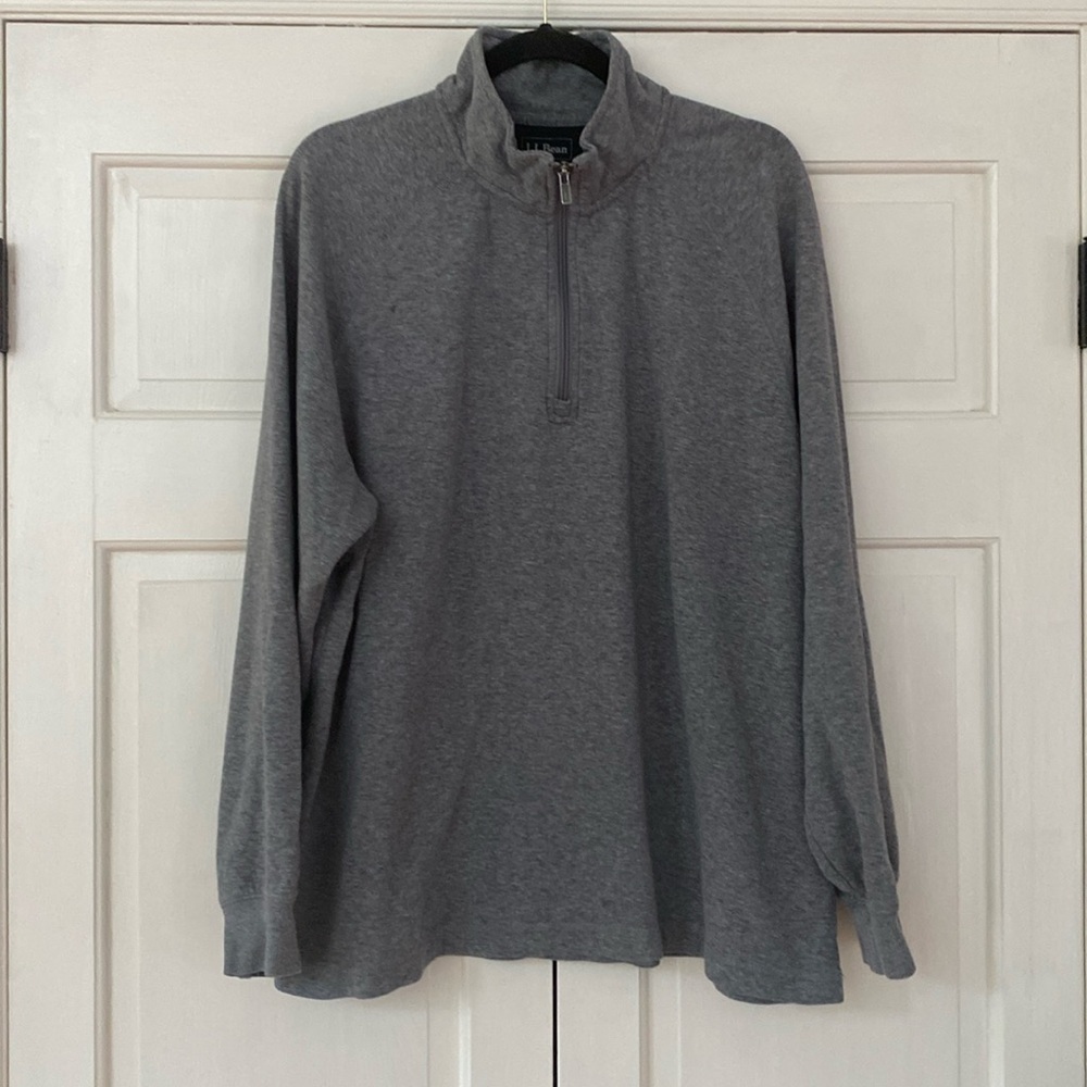 L.L. Bean Slightly Fitted Cotton Pullover Quarter Zip Size‎ XL Grey Gray Heather